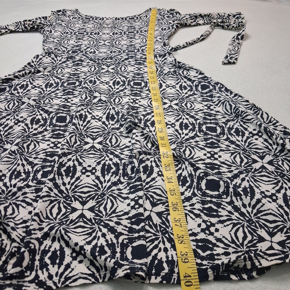 Leota High Modern Midi Dress Hand Made NY USA Belted Geometric 3/4 Sleeve SZ L - Picture 6 of 12